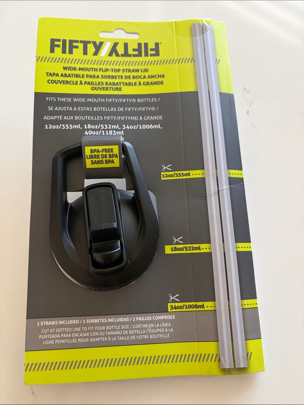 Fifty/Fifty Wide-Mouth Flip-Top Straw Lid — Black